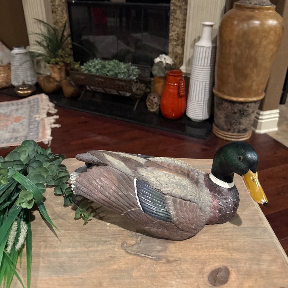 Vintage Large Resin Duck Decoy Figurine 13 inch long Unmarked CRACK on bottom